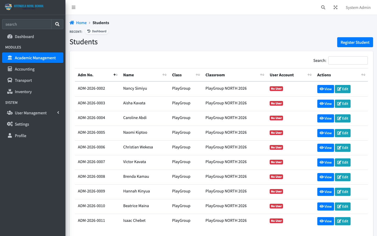 Student Registry Preview